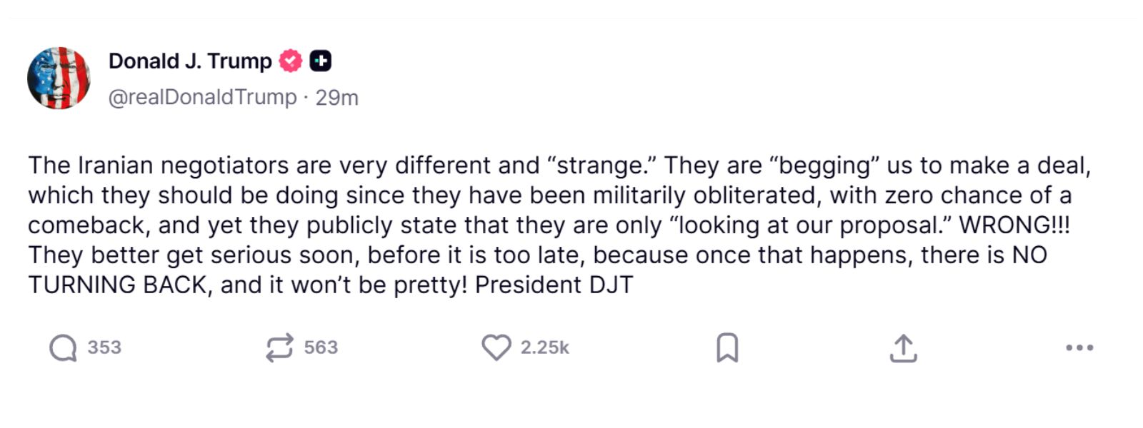 Trump Says Iran Must Get Serious Fast